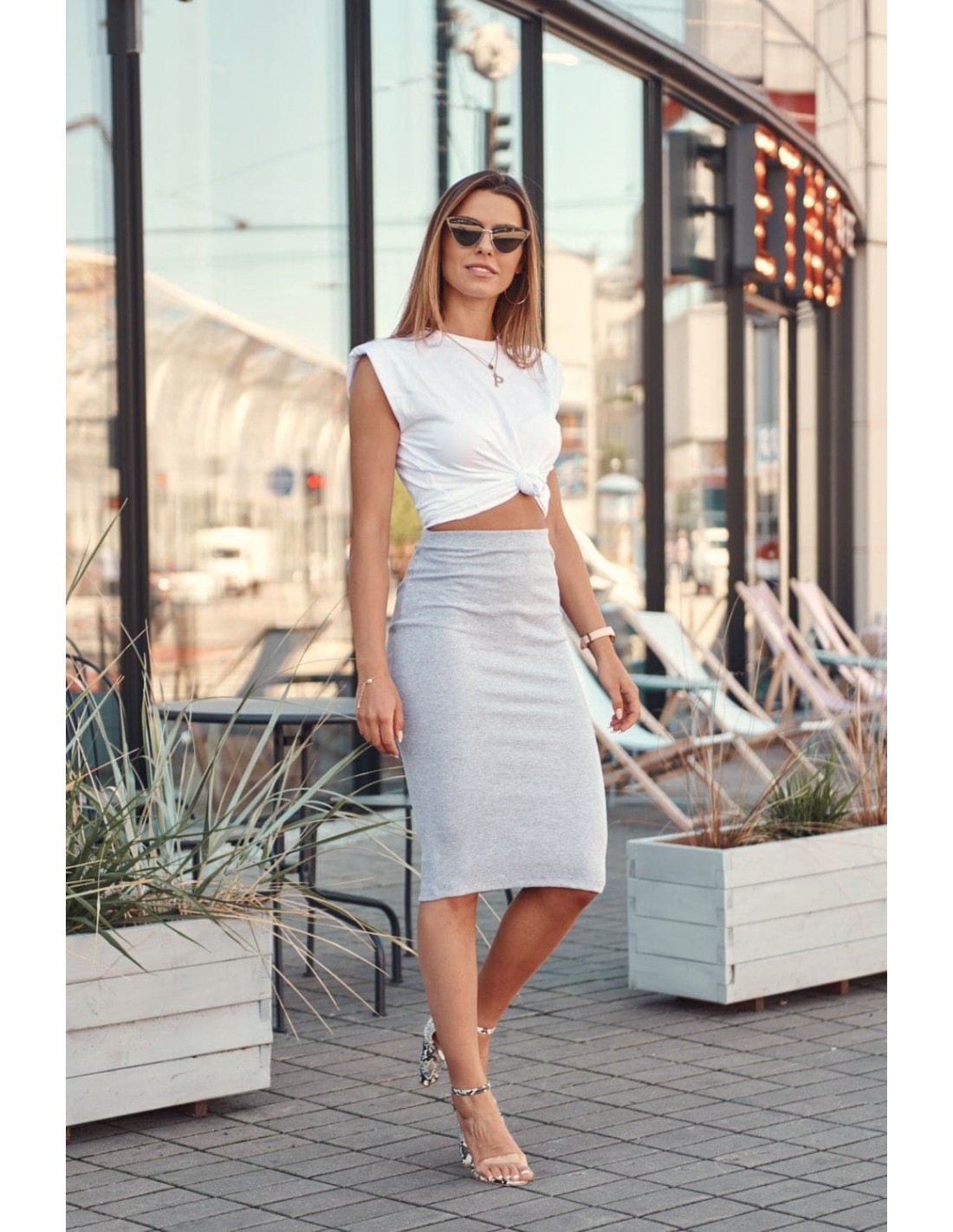 Ribbed fitted skirt/dress gray FG542 - Online store - Boutique